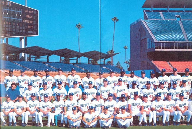 Oreste Marrero with teammates on official Los Angeles Dodgers 1996 photo