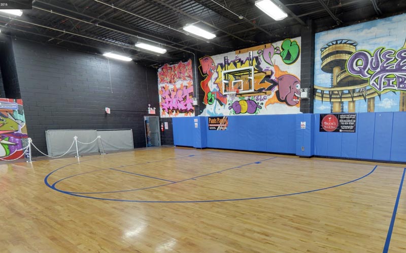 Basketball half court at Artistic Stitch Sports Complex in Queens, NY.